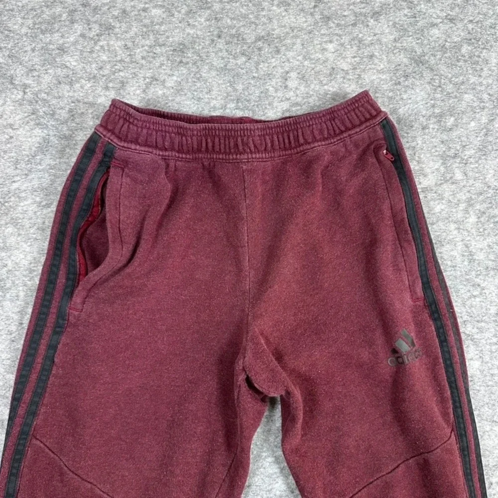 Adidas Joggers Maroon Good Fleece Tapered 3-Stripe Zipper Ankle Pants Mens Small